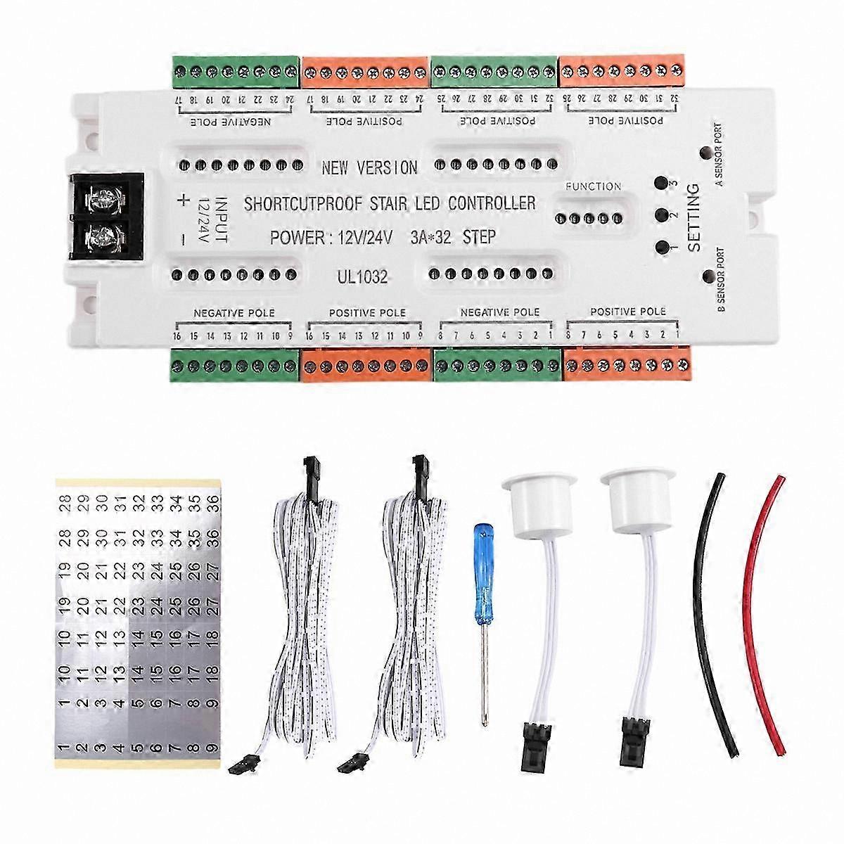 32-Channel Stair LED Motion Sensor Light, DC12V, Short Circuit Prevention Controller