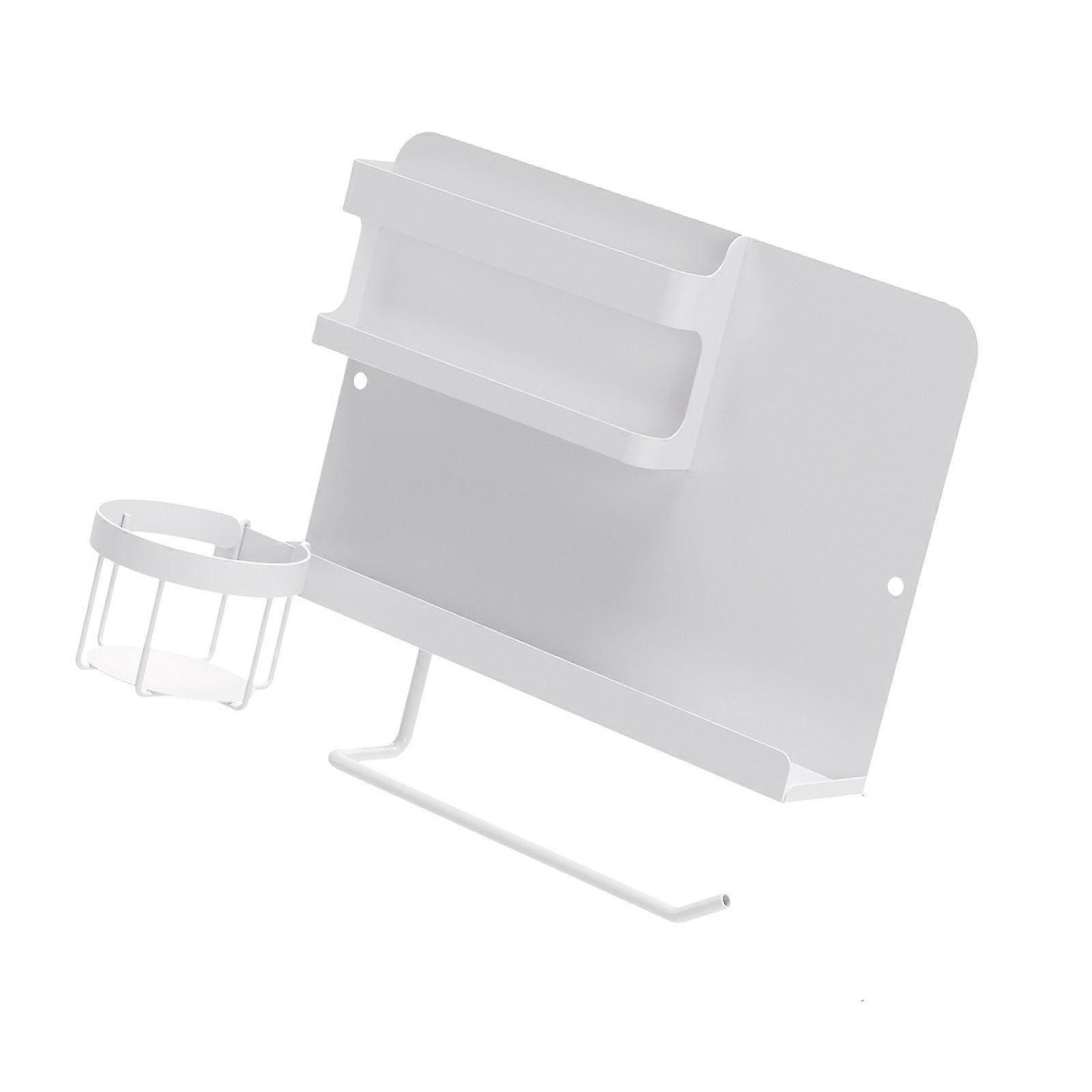Thin Bed Table Shelf With Separate Storage For Cups Remotes Reading Items And Personal Things  White