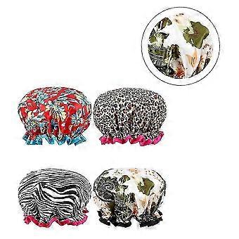 Double Layer Waterproof Shower Cap for Hair Protection 4Pcs Assorted Color