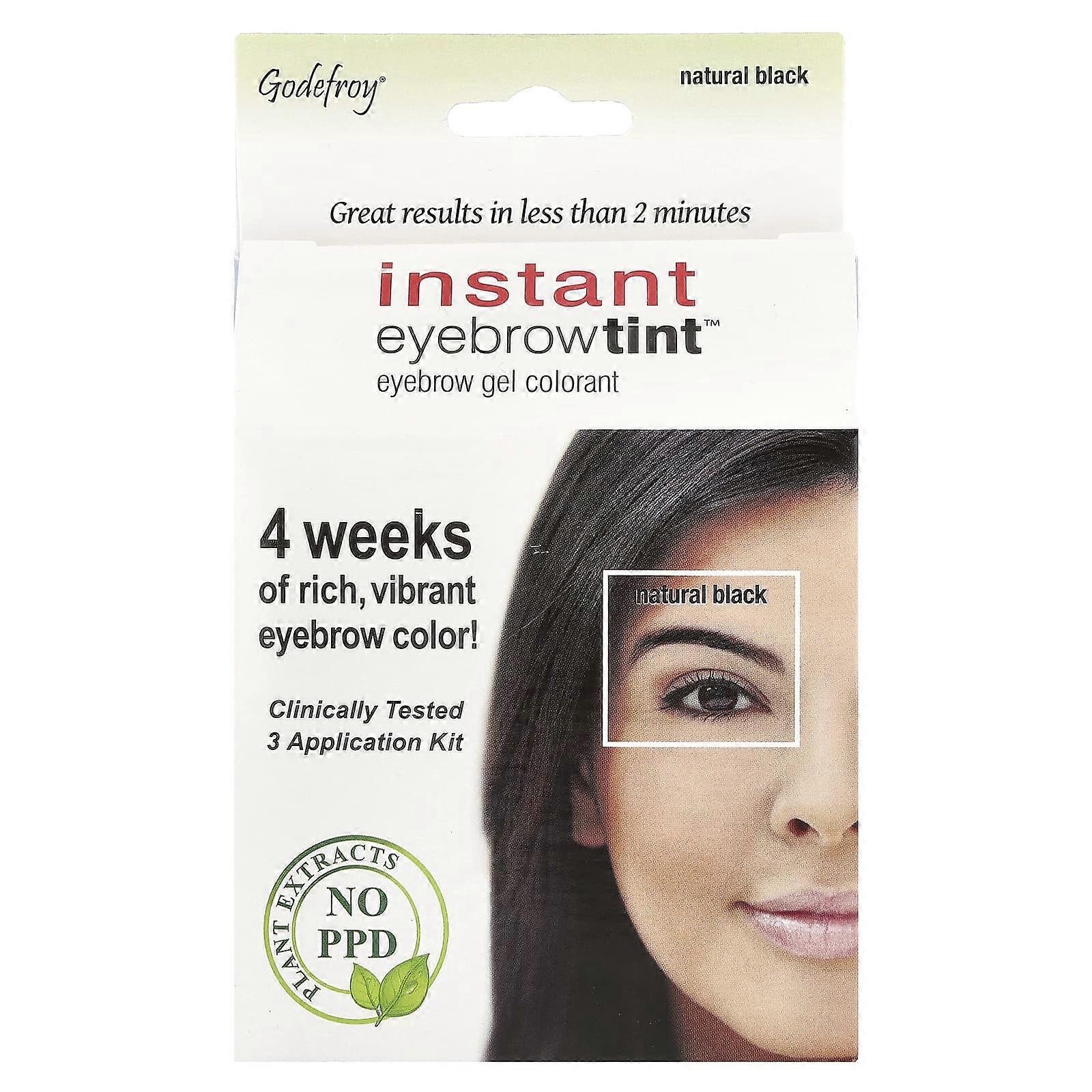 Godefroy, Instant Eyebrow Tint™, Natural Black, 3 Application Kit, 2-Pack
