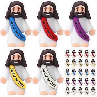 25 Pcs Mini Rubber Jesus Figures - Colorful Religious Toys for Party Favors, Sunday School, Baptism Gifts