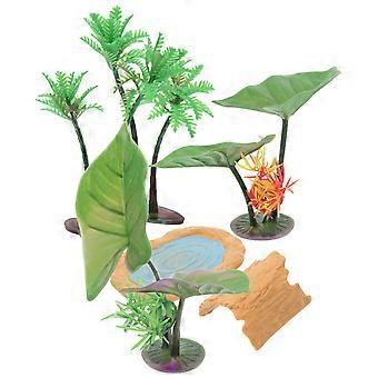 Conjunto com 2 acessórios para lago em miniatura com árvores artificiais para decoração de jardim residencial.