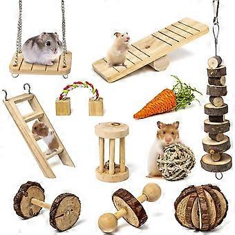 Hamster Kauspielzeug Set 11er Pack natürliches Holz Hamster Spielzeug und Zubehör für Käfig Meerschweinchen Kauspielzeug für Zähne Kleintier Spielzeug Syrischer Hamster Ratte