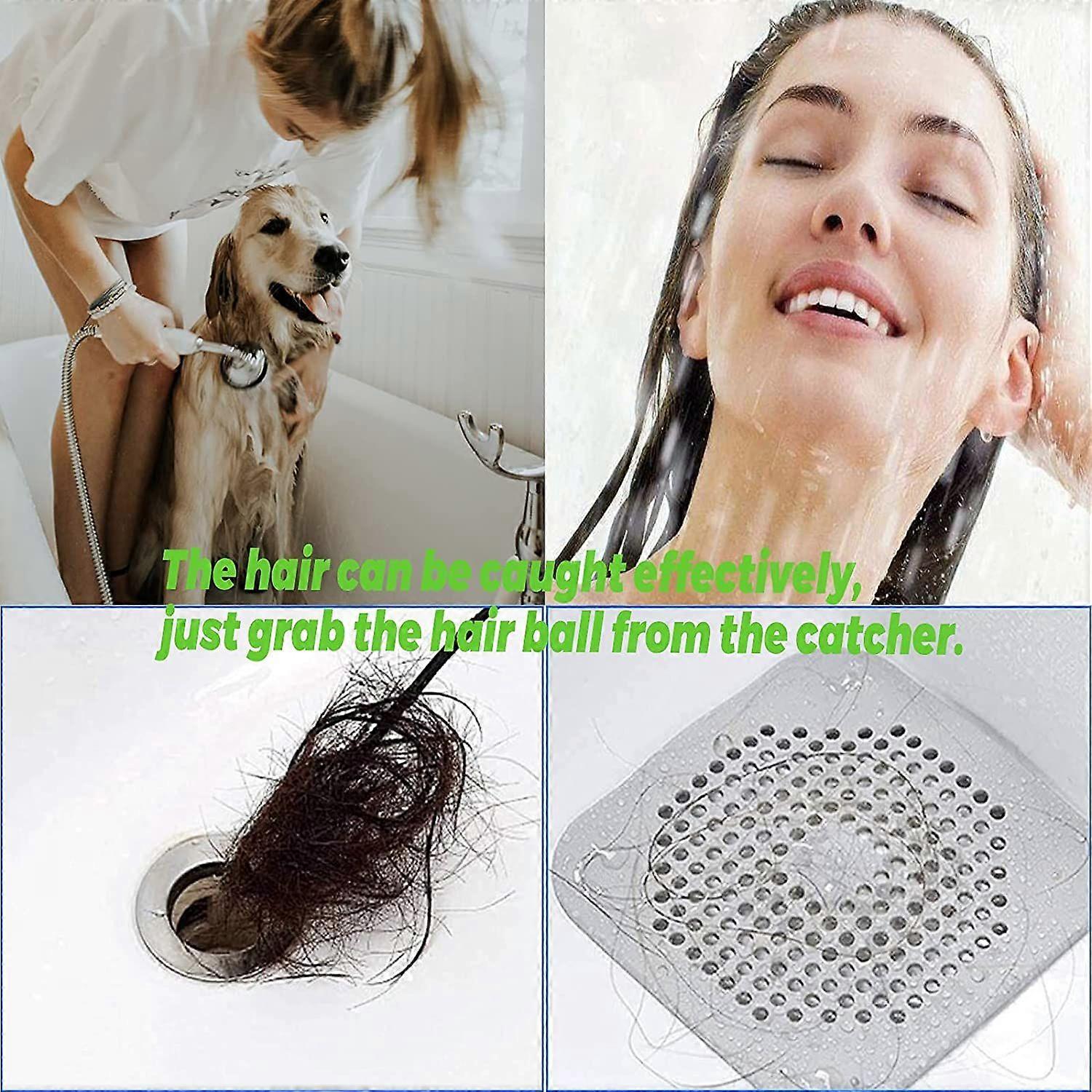 Square Silicone Drain Strainer – 14cm Bathtub Shower Hair Catcher With Suction Cup, Gray