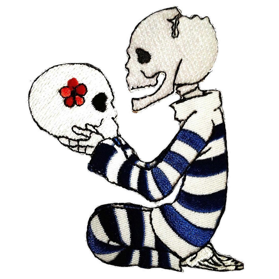 Patch / Iron-on Patch - Skull Biker Skeleton - White - 8 x 10.2 cm - Patches