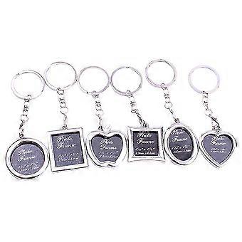 Photo Frame Key Chains, 6 Pack Silver Alloy Insert Photo Key Pendants, 3.6x3x0.5cm Different Shapes
