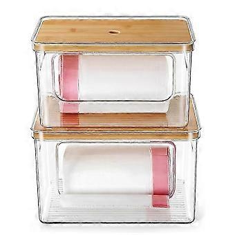 Trash Bag Dispenser,Acrylic Garbage Bag Holder with Bamboo Top,Stackable Organizer compatible with Kitchen and Laundry Room 2 Pack