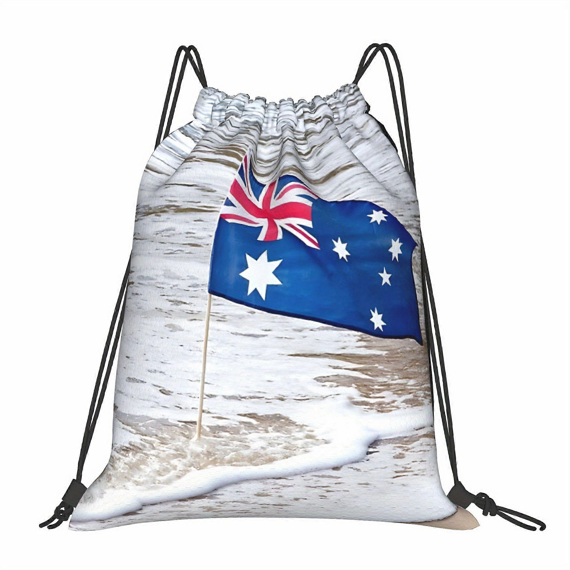 2D Flat Drawstring Bag, Australian Flag Beach Pouch-Cqazw