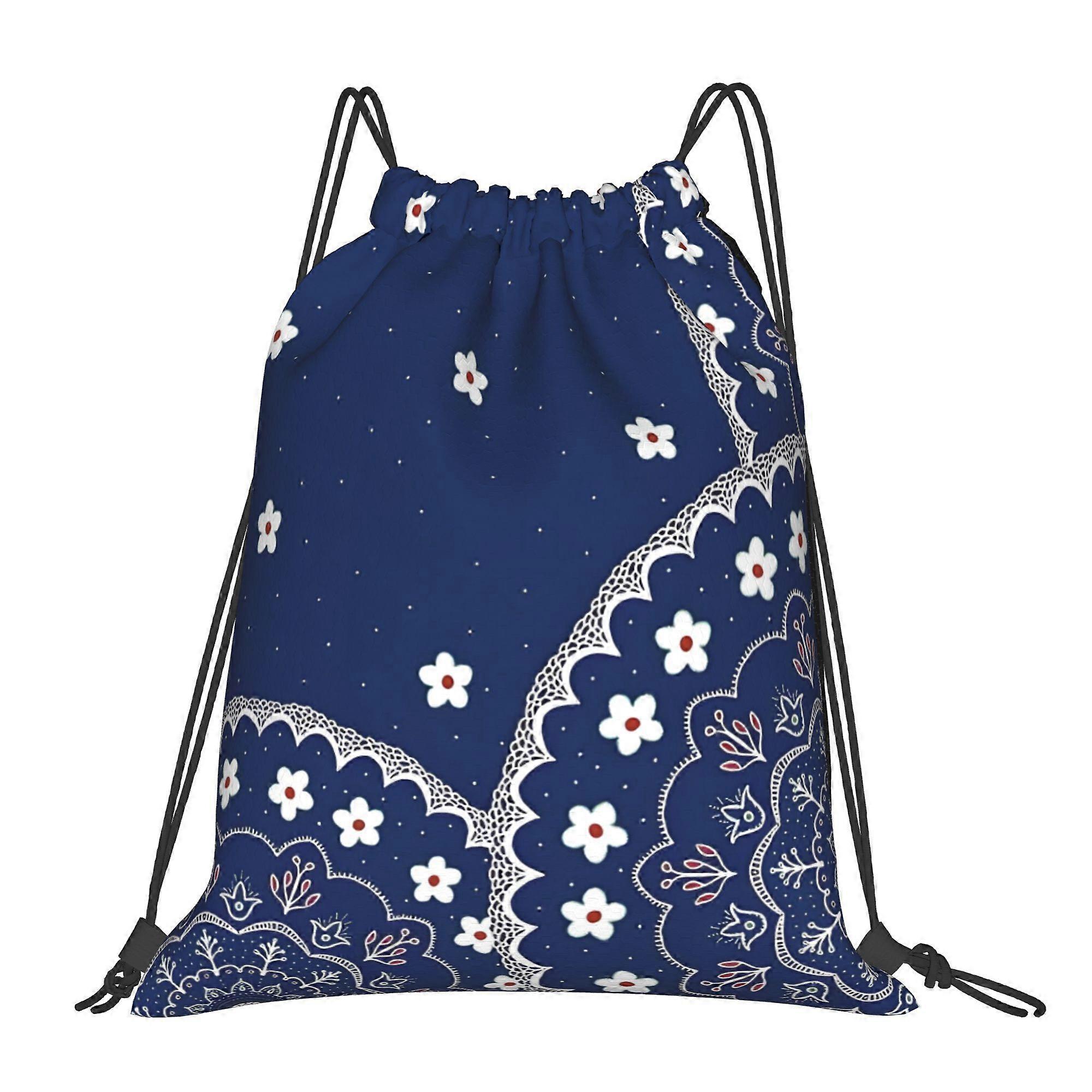1pc a Blue And White Mandala-Patterned Drawstring Bag-Cqazw