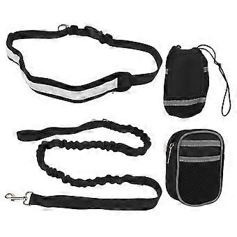 Dog Training Waist Pack Leash Adjustable Reflective Elastic Hands Free Dog Leash for Running Walking HikingBlack