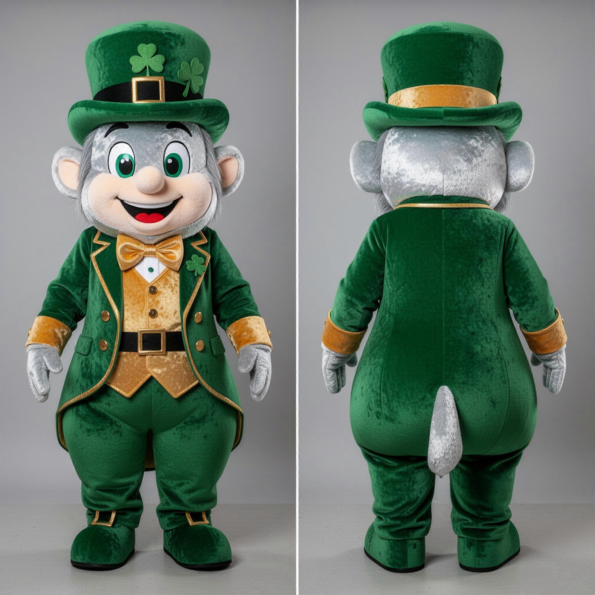 MASTICOT Emerald Green Broad Shouldered Leprechaun Hat Mascot