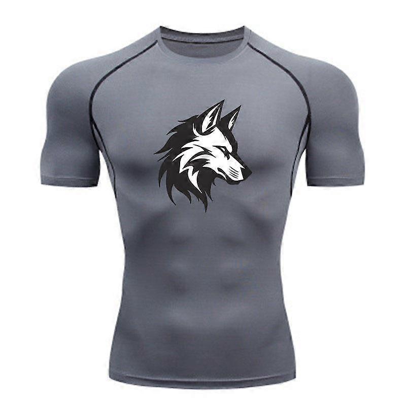 Men's Compression Workout T-Shirt, Wolf Graphic Quick Dry At