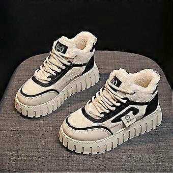 Neue warme Winterschuhe aus Baumwolle für Damen, mit Plüschfutter, dicker Sohle, Schnürung, bequeme Freizeitschuhe für draußen, flache, bequeme Laufschuhe