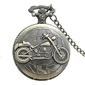 3D Motorcycle Relief Antique Pocketwatch Classic-Quartz Flip Cover Pocketwatch Cool Biker-Theme Gifts