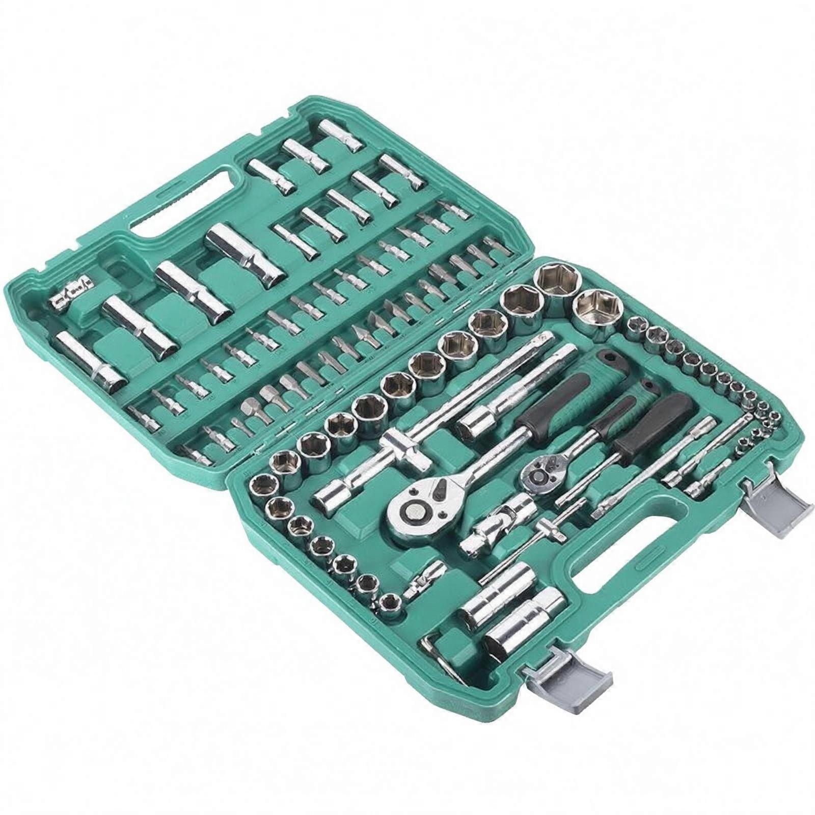 94 Pieces Ratchet Socket Kit Silver Finish Socket Wrench Tool Case