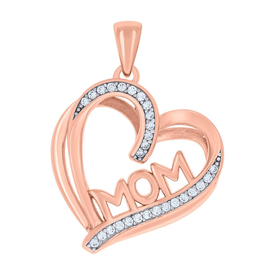 925 Sterling Silver Rose tone Womens CZ Simulated Diamond Double Love Heart Mom Charm Pendant Necklace 24.4x18.5mm Wide-