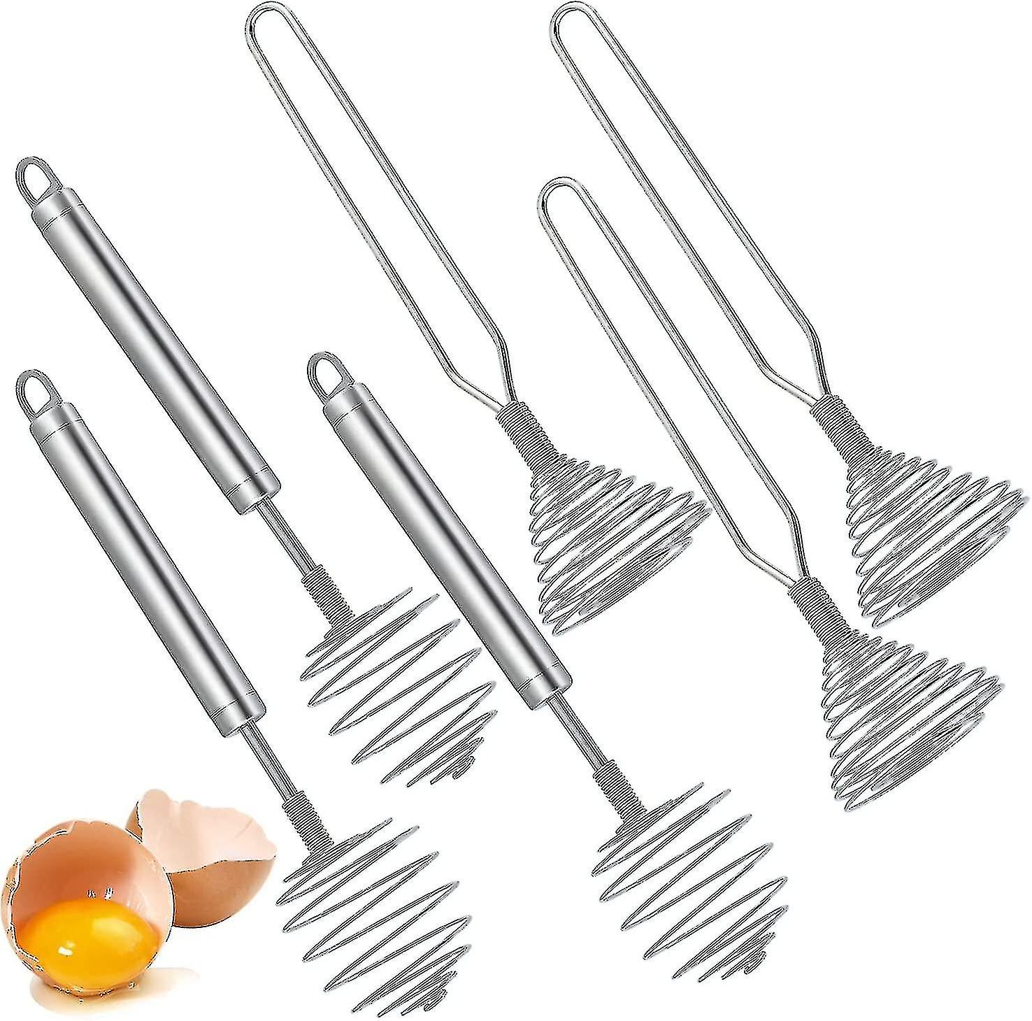 6pcs Edelstahl Manueller Eierschläger, Hand Push Whisk Blender Spring Coil Whisk