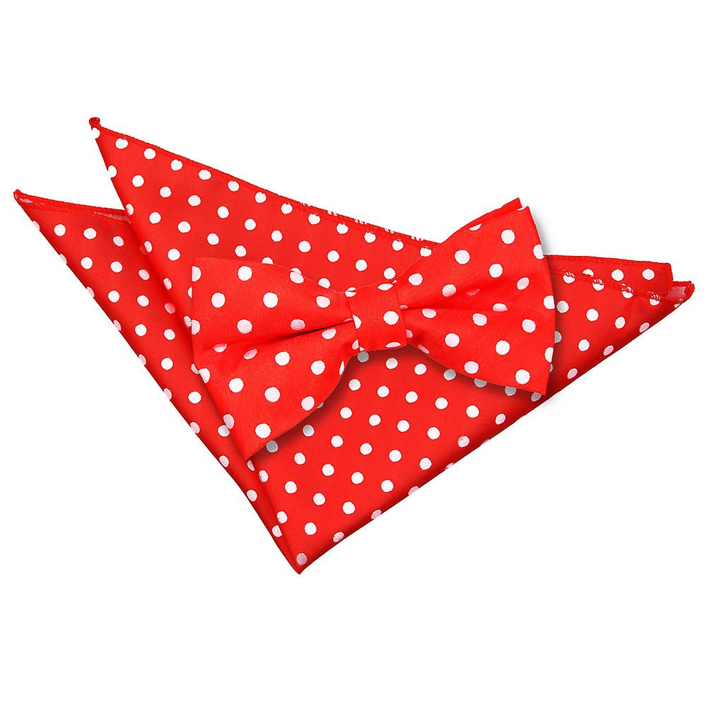 Red Polka Dot Classic Bow Tie and Pocket Square Set