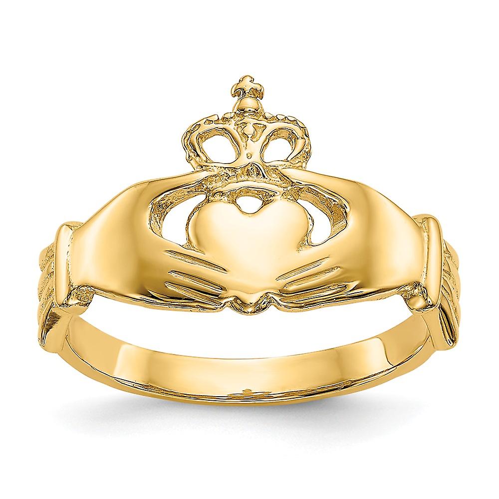 14k Yellow Gold Polished Satin and Sparkle Cut Irish Claddagh Celtic Trinity Knot Ring Size 7.00 Band Style-Ring for Wom