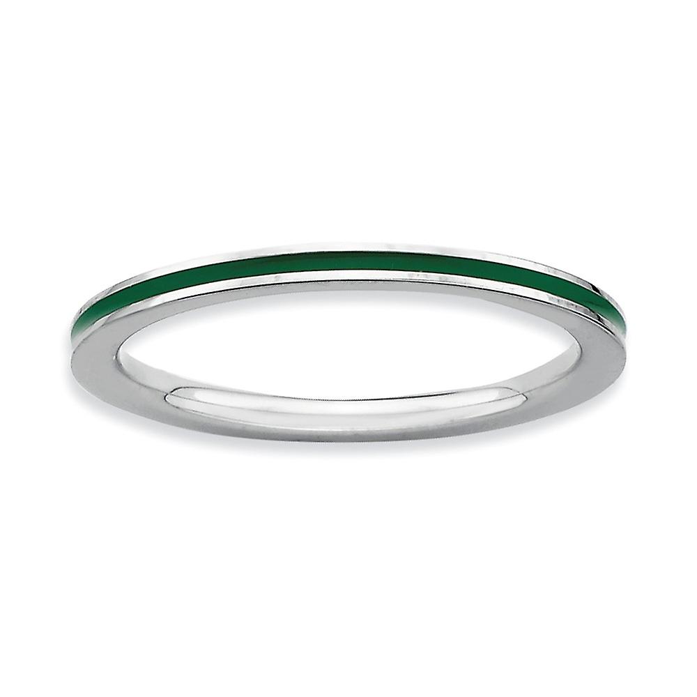 925 Sterling Silver Polished Stackable Green Enameled 1.5mm Ring-Stackable-Ring for Women - Ring Size: 5 to 10
