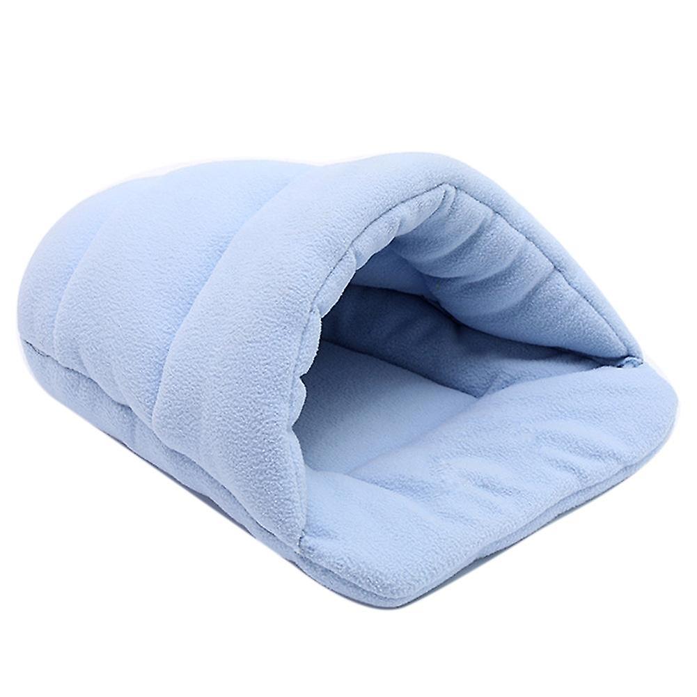 ZHOUBA Thick Fleece Warm Dog Cat Tent Cave Nest Bed Slipper Shape Pet Sleeping Bag Blue Sky S