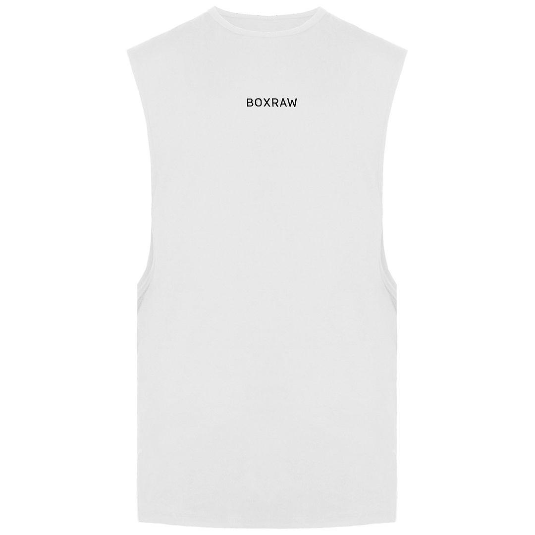 BoxRaw Crew Neck White Relaxed Fit Mens SMRT-TEC Muscle Tank Top BXRW STMT W