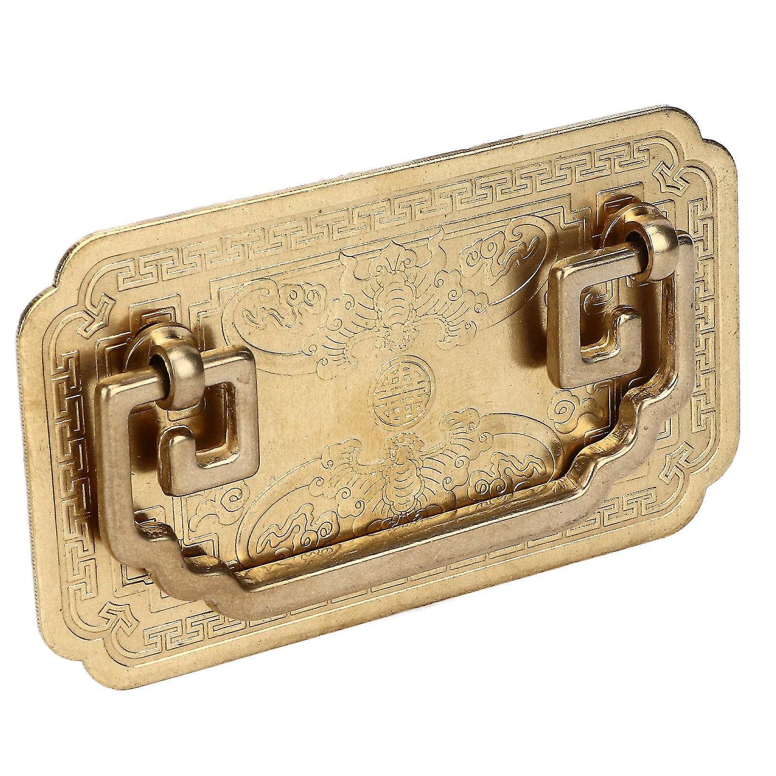 Antique Drawer Handle Tetragonal Bat Handle Antique Chinese Retro Style Drawer Pulls with 2 Screws for Cabinet Doors Brass 