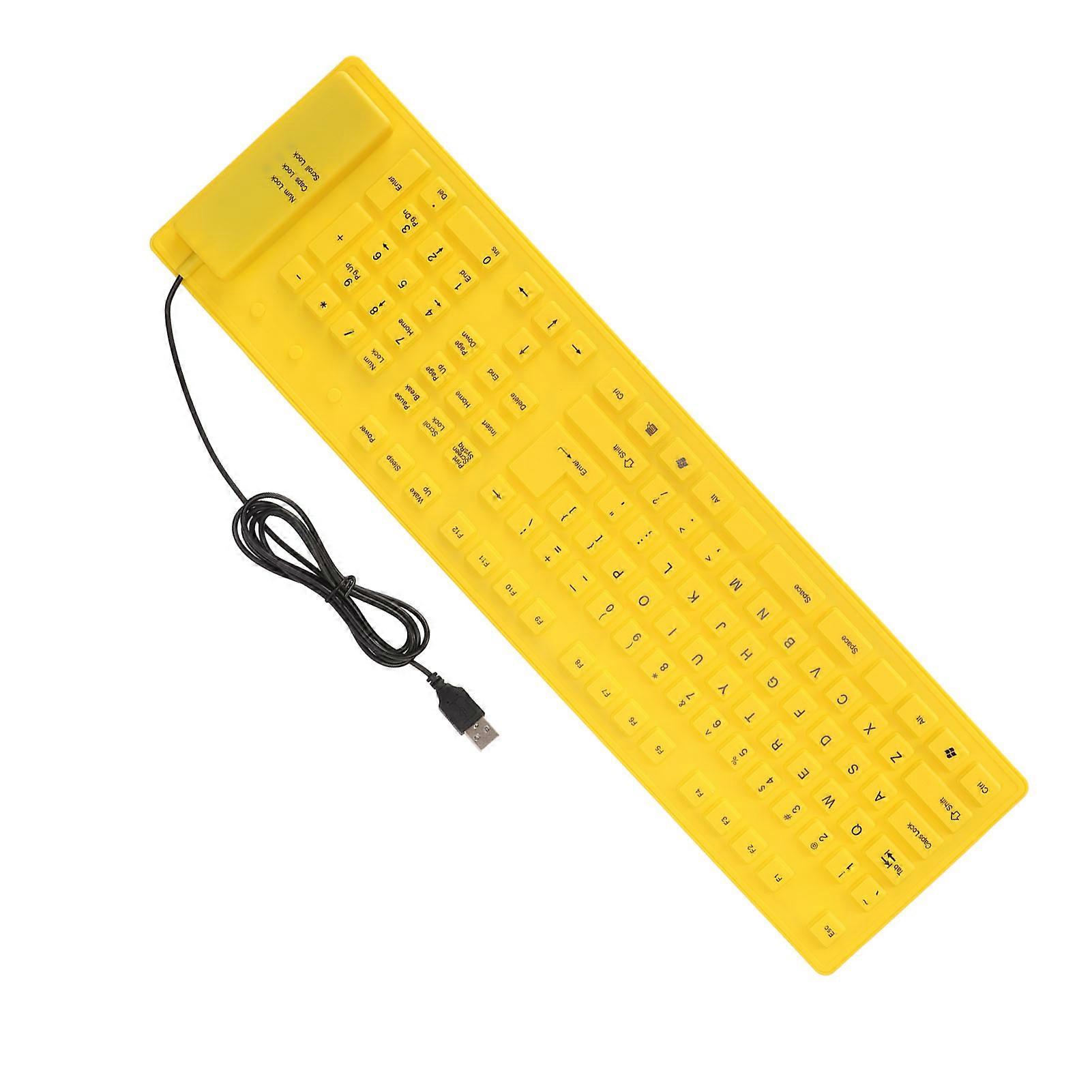 Foldable Silicone Keyboard 108 Keys Silicone Foldable USB Wired Waterproof Mute Typing Full Sealing Foldable Keyboard Yellow