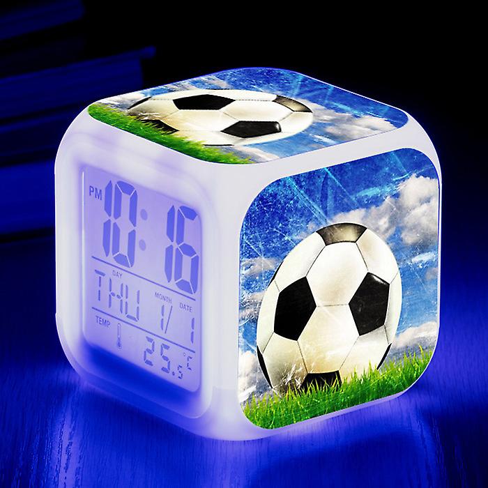 Creative Alarm Clock, Football Led Multiple Functional Colorful Color Changing Luminous Alarm Clock Student Silent Alarm Clock, Very Suitable As A Chi
