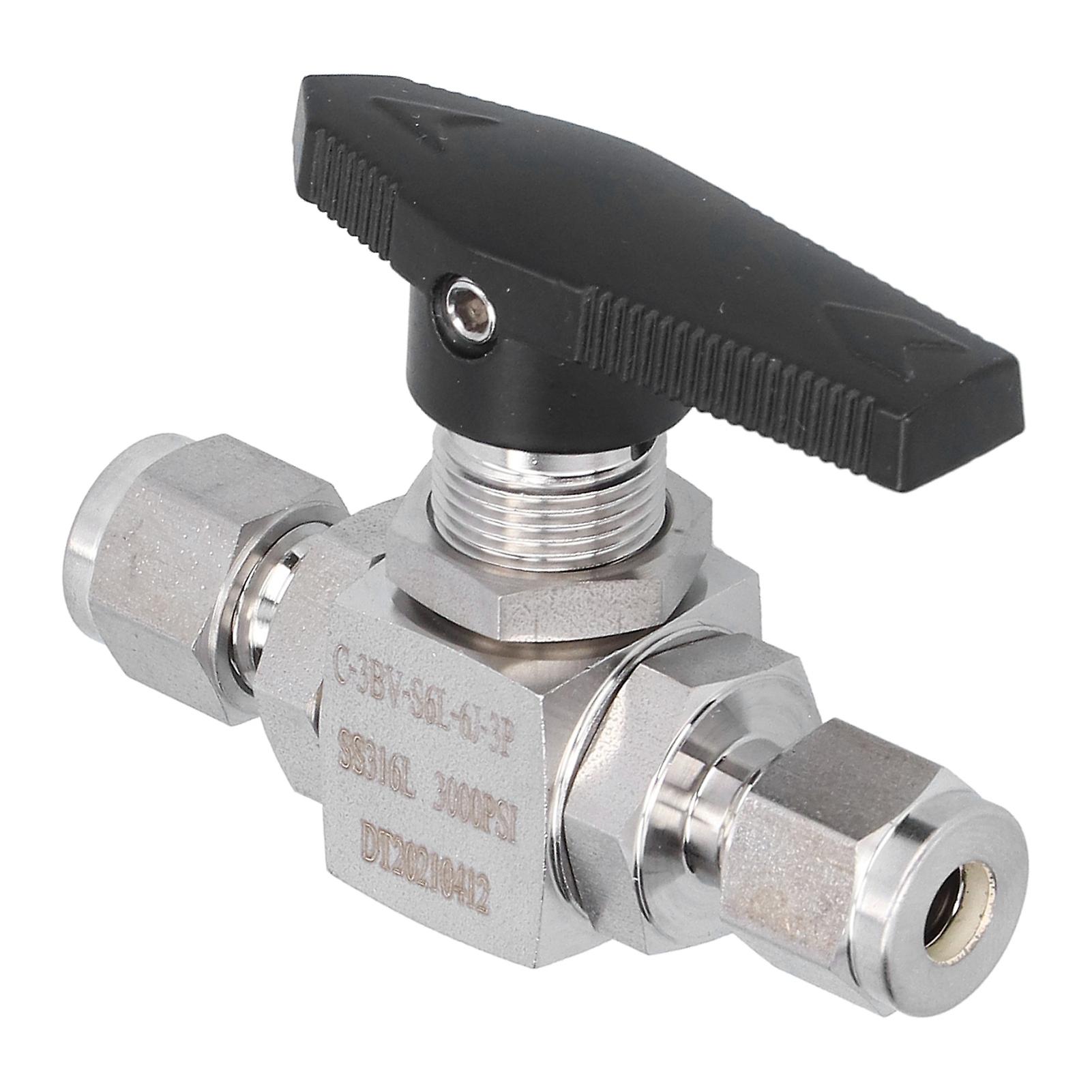 Ball Valve Fluid Control Stainless Steel Threaded Straight Connect Fitting with Handle 6mm