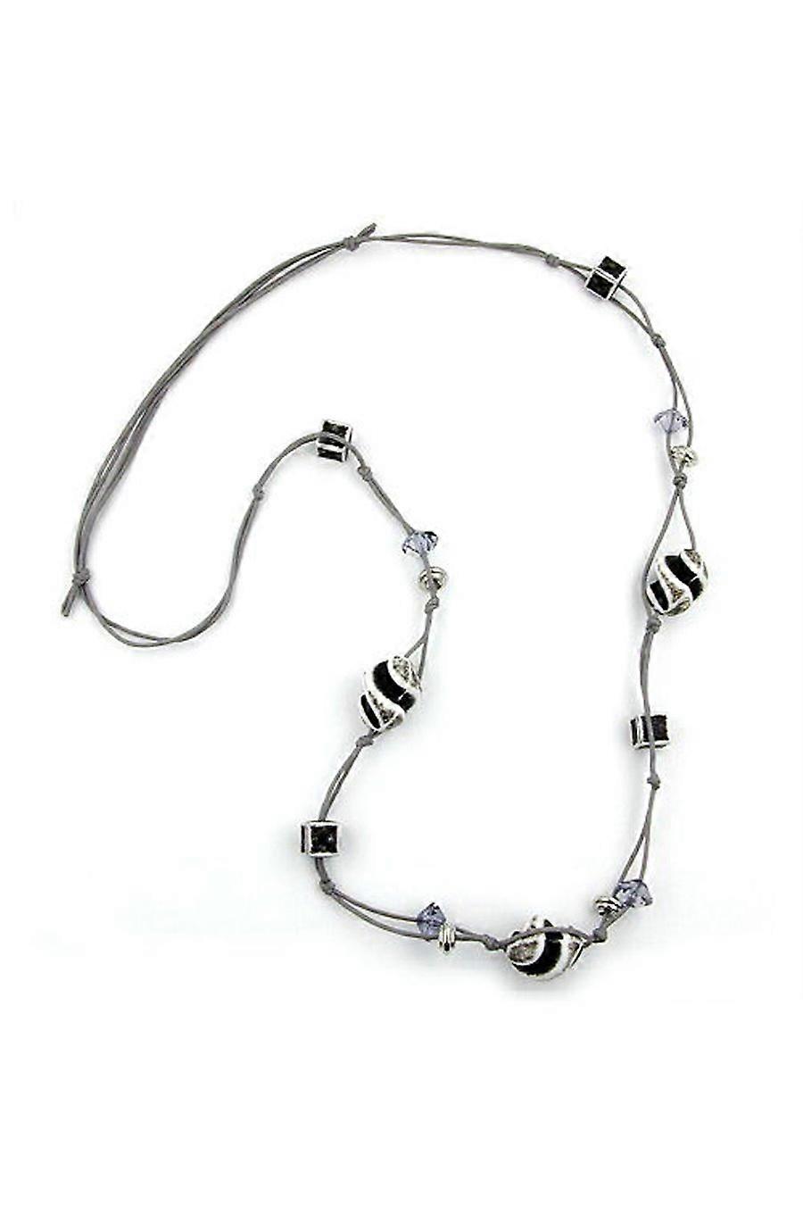 Necklace Square Beads Black-white 100cm - Gl02792