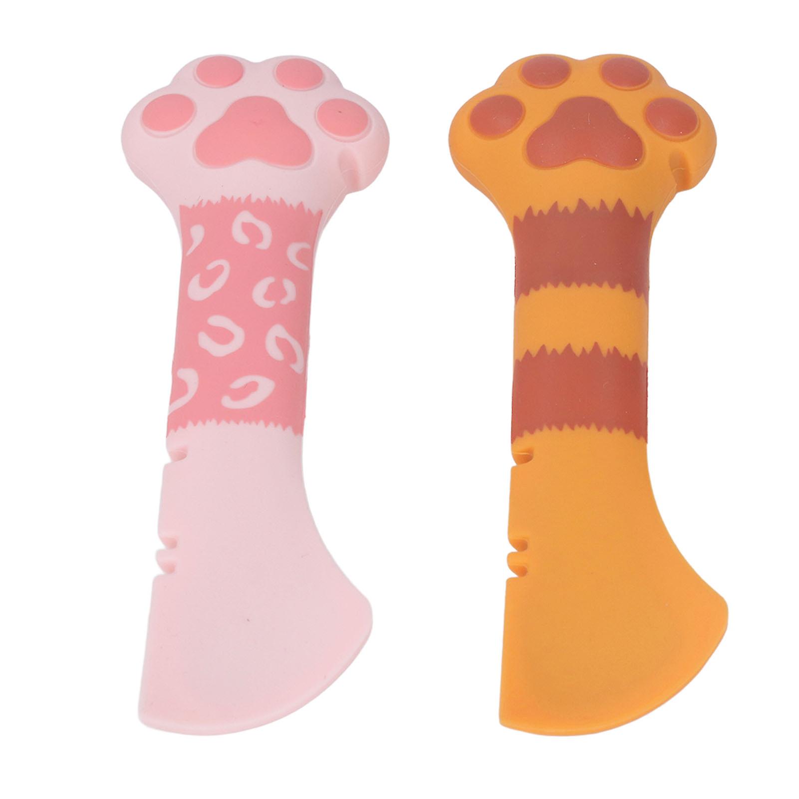 2Pcs Cat Food Spoon Safe Durable Silicone Curved Head Effort Saving Portable Cat Food Can Opener for Home Travel Ginger Cat and Leopard Cat