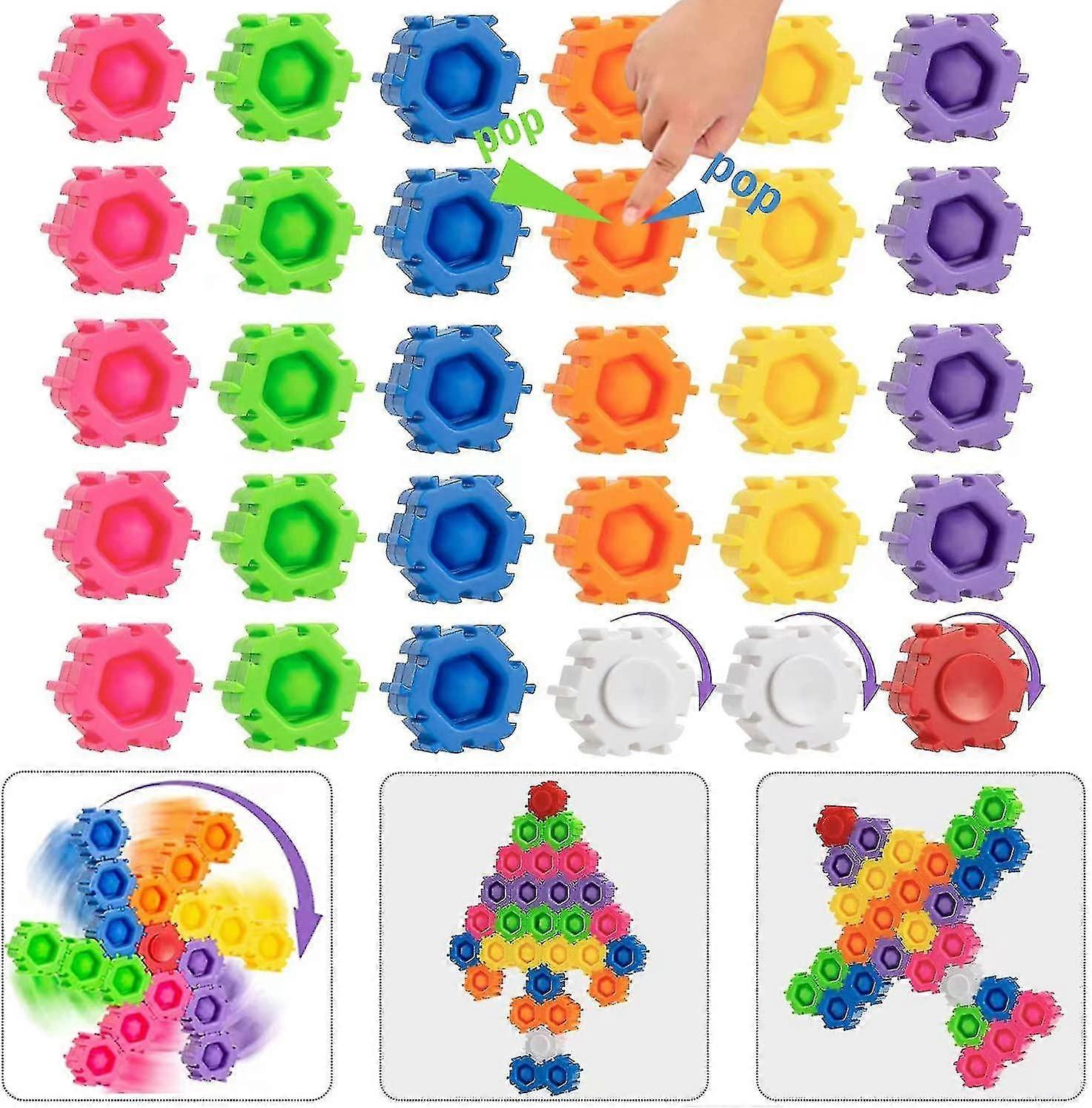 30 Pcs Pop Building Blocks Fidget Pack Diy Push Pop Fidget Blocks Toys