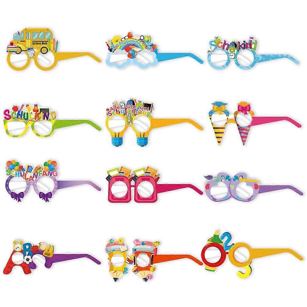 12-Piece Birthday Party Fun Photo Prop Glasses - Mixed Colors, 300g White Card, 13 cm x 14 cm(approximately 5.11 in x 5.51 in)