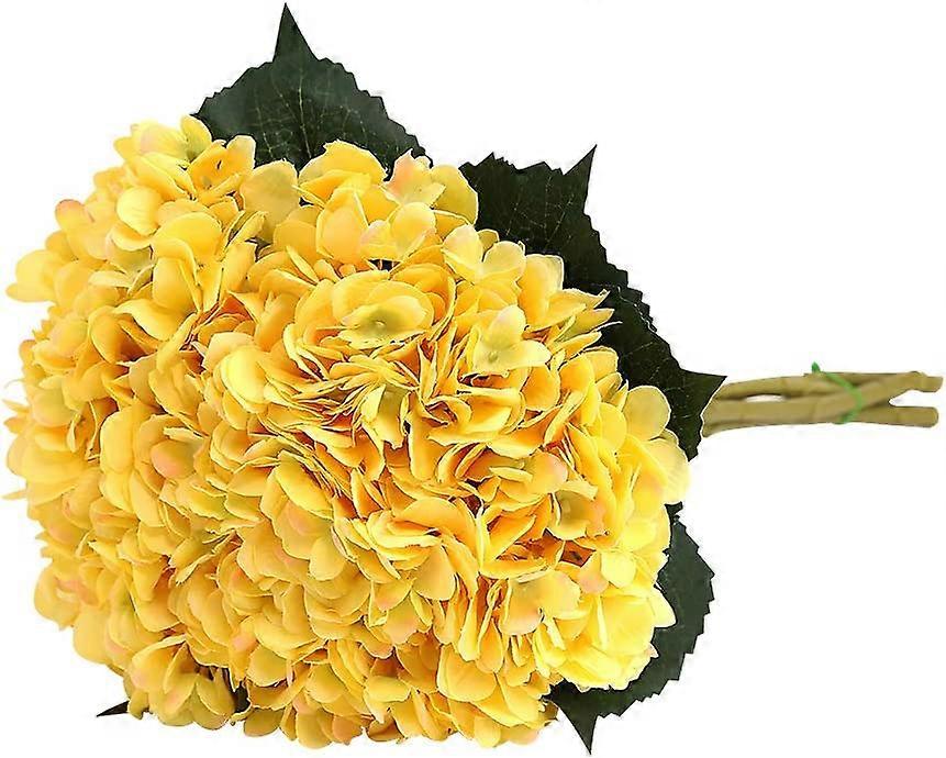 Artificial Hydrangea Flower, 5 PCS Long Stem Silk Hydrangea Bouquets (Yellow)