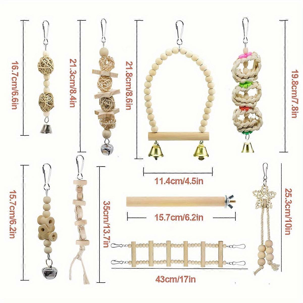 9pcs Parrot Toy Set, Parrot Bird Wooden Swing Stand Cage Decoration