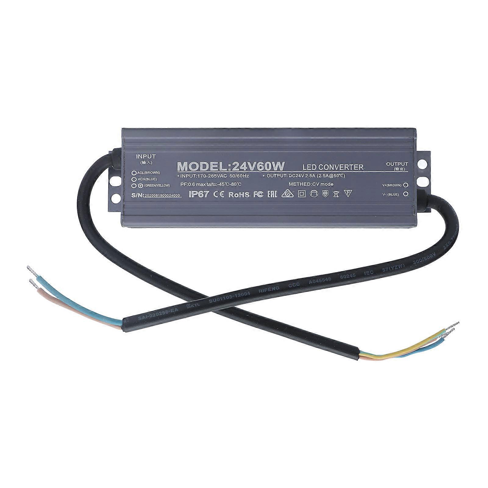 LED-Netzteil Lichttreibertransformator IP67 Wasserdicht Konstantspannung 60W AC170?265V24V 2,5A