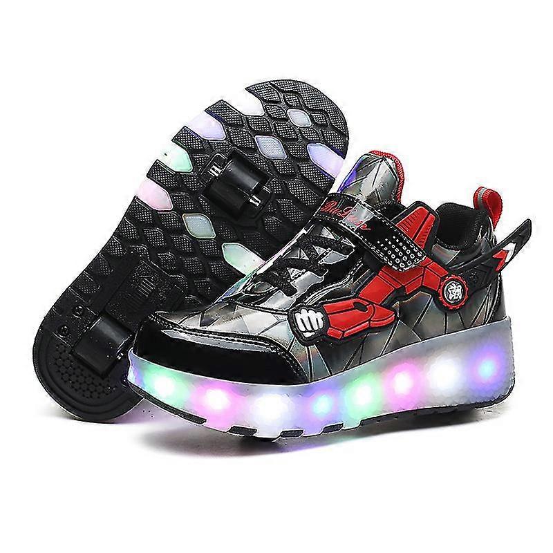 Skates Leisure Sports Shoes Children's Two-wheeled Led Flashing Light Automatic Invisible Roller Skates Christmas Gifts Black Type A
