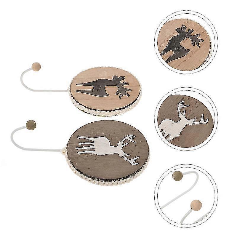 2pcs Christmas Themed Elk Pattern Hook Wooden Stocking Hook Decoration