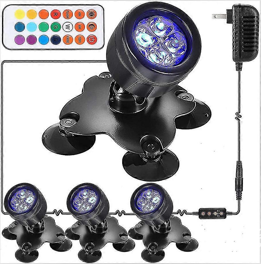 Underwater Pond Lights, IP68 Waterproof Color Changing Spotlights with Remote Control, LED Underwater Fountain Lights Submersible Lights 360 Degree Ro