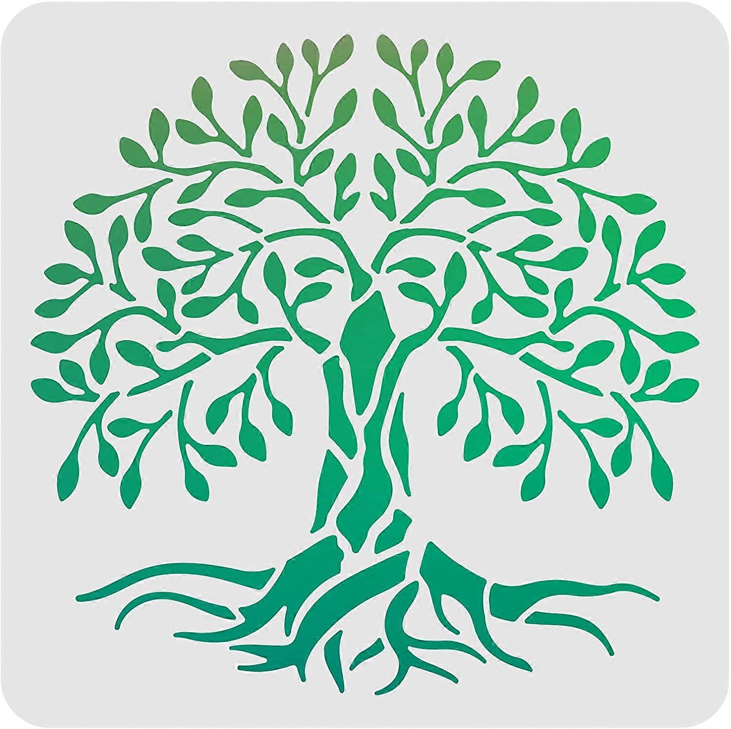 Tree of Life Stencils Template 11.8x11.8inch Plastic Tree Pattern Drawing Painting Stencils Square Reusable Stencils for Painting on Wood, Floor, Wall