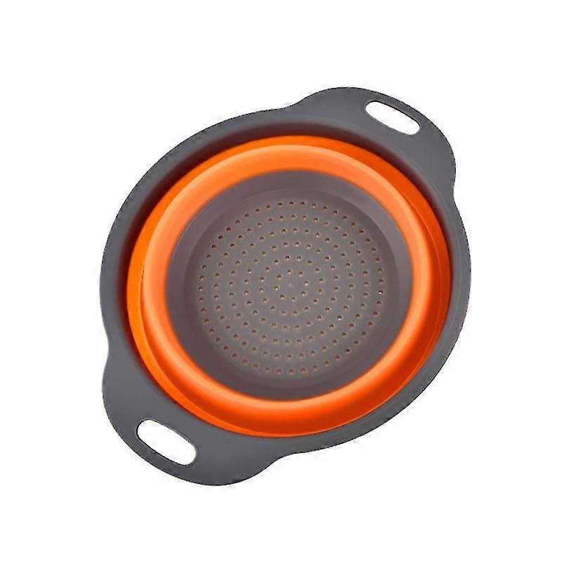 multi-functional silicone folding fruit vegetable washing basket collapsible colander kitchen tool large size (orange)
