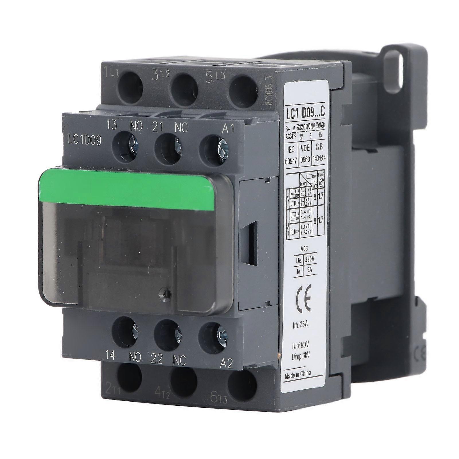 AC Contactor 1NO 1NC 9A 380V High Voltage Coil Silver Contact Motor Controller LC1D09 380V NO.0778