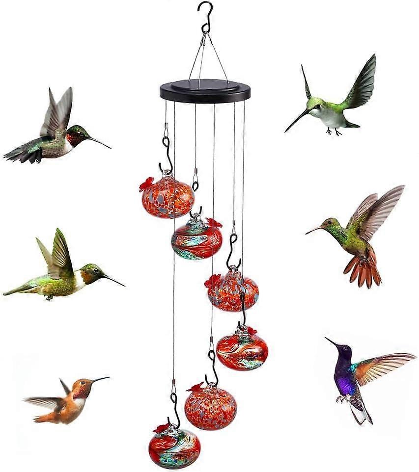 Wind Chimes Hummingbird feeders,Humming Bird Feeder for Outdoors Hanging ant and bee Proof,Glass Window Bird feeders with 6 Glass Balls,Perfect for Ga