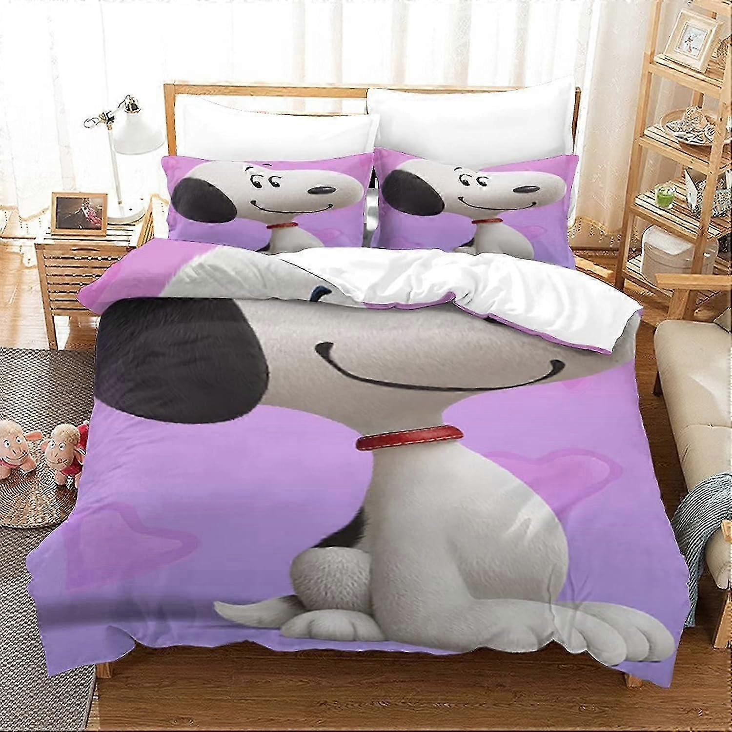 Snoopy Animated Characters Luxury Duvet Cover with Pillowcases with Quilt Cover Bedding Set for Adults and Teens Double 135*200 CM