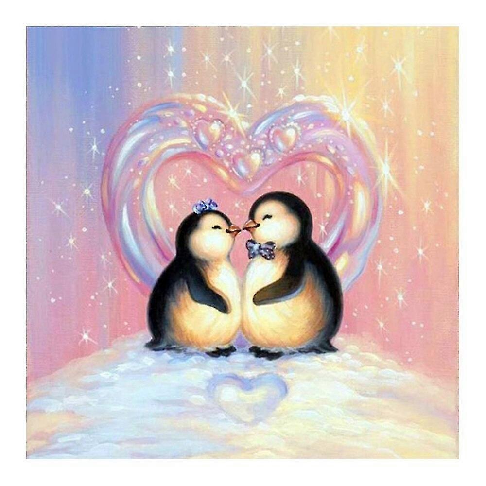Couple Petit Pingouin Diamant Peinture Dessin Animé Animal Rond Plein Forier Nouveaute Bricolage Mosaïque Broderie 5d Point de Croix Cadeaux
