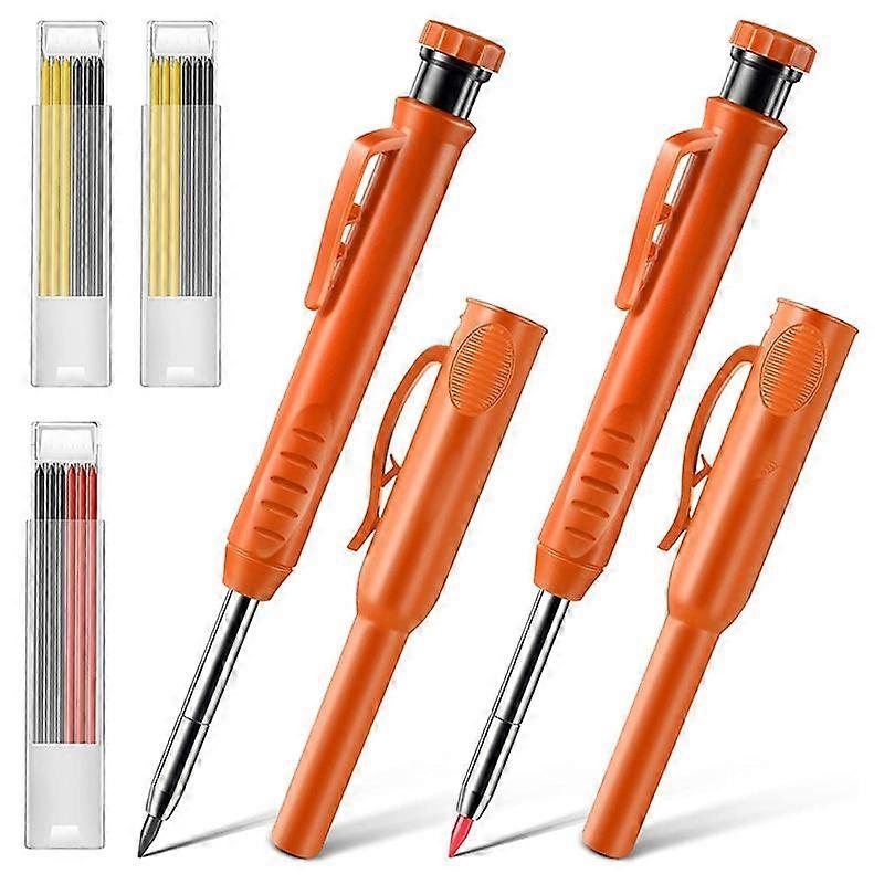 2 Pack Solid Carpenter Pencils , Scribe Tool with Built-in Sharpener for Construction Woodworking A