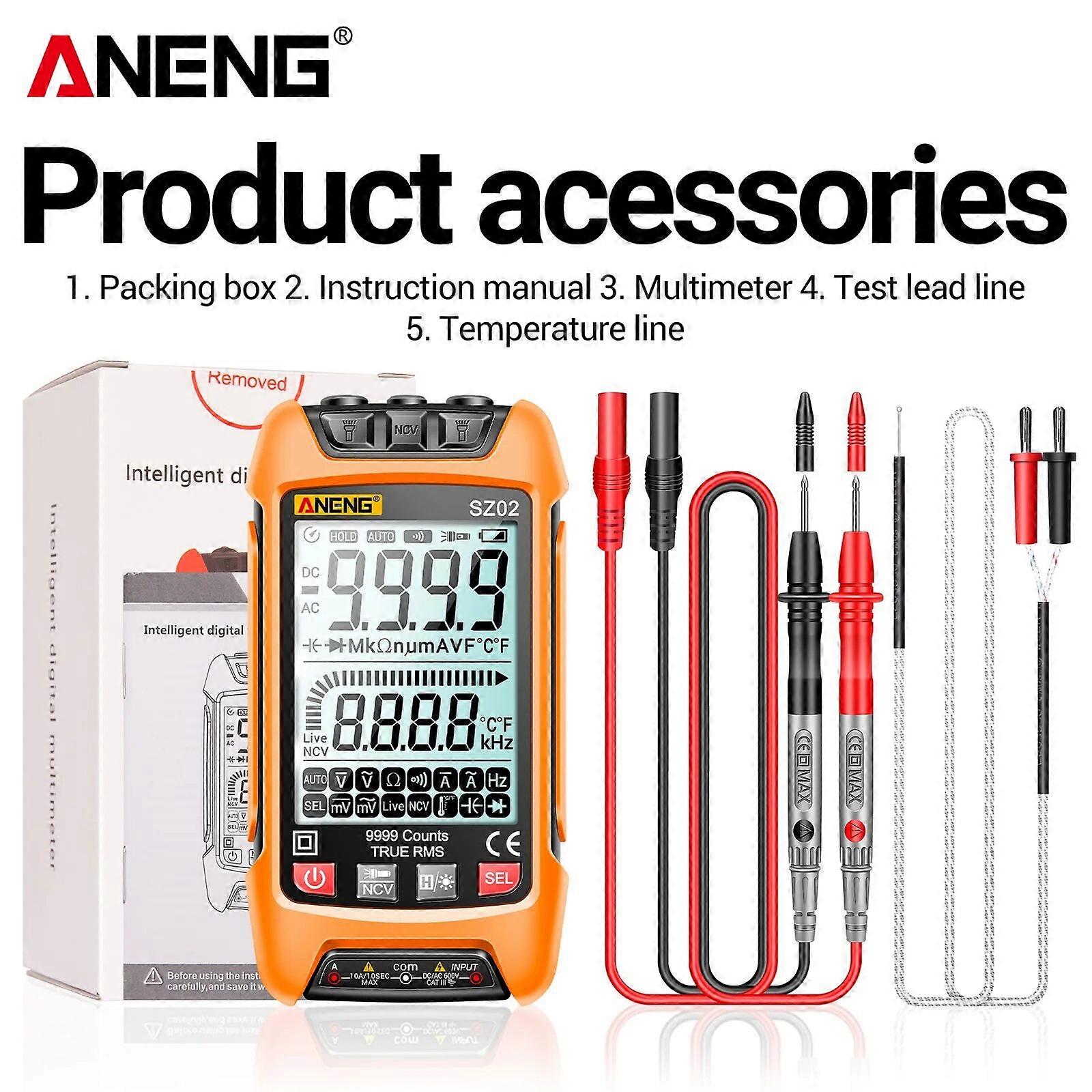 ANENG SZ02 Smart Digital Multimeter Auto Range 9999 Counts NCV Universal Meter Voltmeter Ammeter with Backlight Flashlight AC/DC