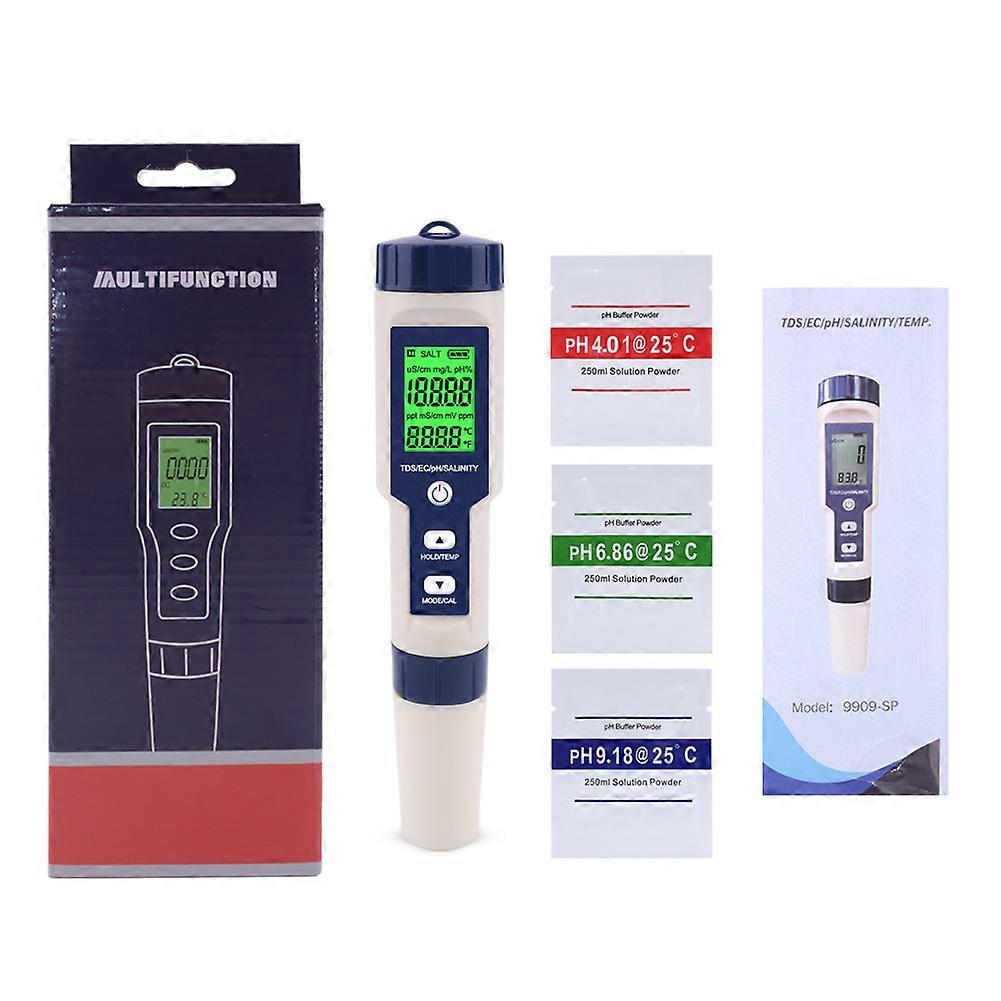 Tester dell'acqua, tester d'acqua portatile 5 in 1 Tester d'acqua digitale PH / salinità / temperatura / TDS / EC Meter per garden lab