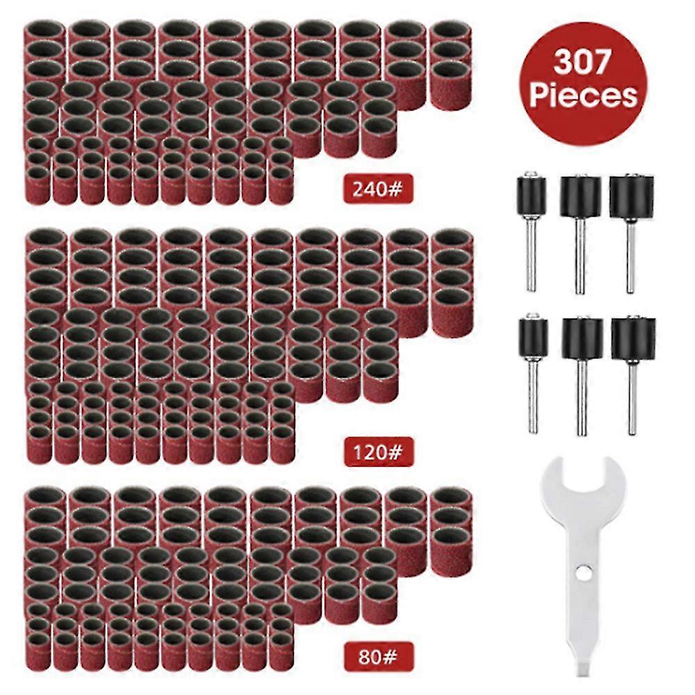 300 Pieces Sanding Band Sleeves+ 6 Pieces Drum Mandrels+ 1 Wrench